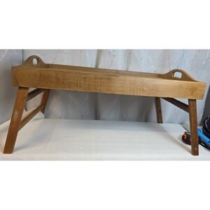 Vintage Teakwood Serving Bed TV Tray Handles Folding 22x14x10 Charcuterie‎ MCM